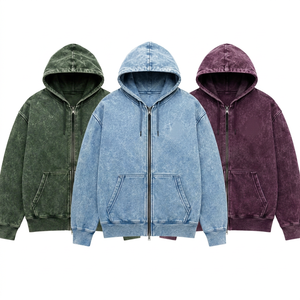 Sudadera con capucha y cremallera para hombre Long Mission, azul tie-dye, corte regular, informal, de algodón, felpa francesa, para otoño - Product Image 2