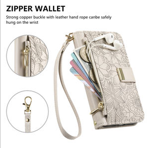 เคสโทรศัพท์มือถือแบบพับได้พร้อมสายคล้องคอ ทำจากหนัง PU ลายดอกไม้และใบไม้ ดีไซน์แบบกระเป๋าสตางค์ สำหรับ iPhone 17 16 15 14 13 Pro Max - Product Image 3