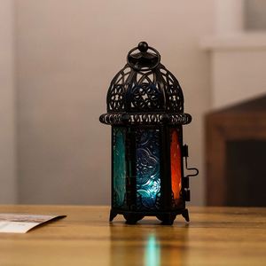 Lanterne à vent en verre marocain et métal, style européen transfrontalier, créative, pour bougie d'aromathérapie, en fer, ornement décoratif - Product Image 2