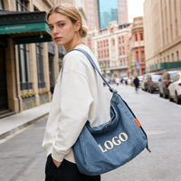 Sac de sport en jean personnalisé style Normcore/Minimaliste, décontracté, bleu, pour filles, étudiantes, avec fermeture éclair, pliable