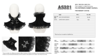 Col Jabot Noir Gothique AS321 avec Dentelle, Volants et Bordure en Fausse Fourrure, Ornement Croix Métallique Vintage, Accessoire de Cou Détachable pour Cosplay