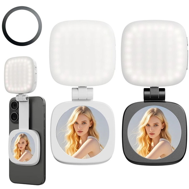 Phone Ring Light Magnetic LED Ring Light for Phone 3 Level Brightness Folding Cool Gadgets With Makeup Mirror for Vlog Recording
