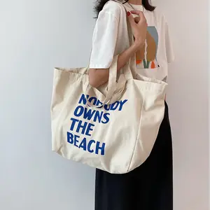 MOQ rendah ramah lingkungan Fashion kain kantong bisa digunakan kembali katun kanvas belanja tas Tote wanita dengan kustom cetak Logo