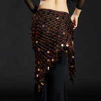 Foulard de danse orientale triangulaire en maille avec paillettes dorées et franges en forme de feuille, ceinture de taille pour femme, accessoires de costume de performance professionnelle