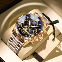 Montre-bracelet de luxe pour homme en acier inoxydable, mouvement à quartz, étanche, calendrier, chronographe