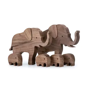 Red Sandalwood Home Decorations Wood Crafts Office Desk Decor Wooden Ornaments Wood Carving Zoo Gift Elephant Family Figurines