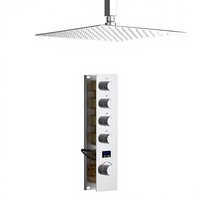 Ensemble de robinetterie de douche chromé, système de douche numérique à 5 commandes, deux douches carrées (12" et 8"), bec de baignoire cascade et douchette à main