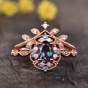 Ensemble de bagues en argent sterling 925 avec alexandrite, plaqué or rose, bague de mariage en alexandrite - Product Image 2