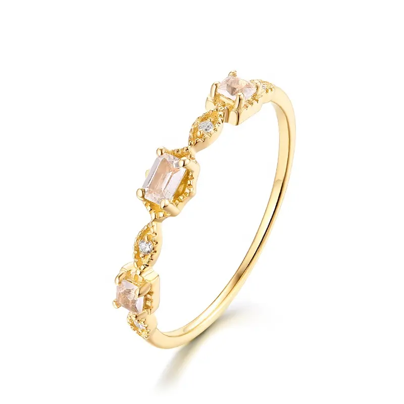 Anillo de oro sólido para mujer, joyería de oro de 14 quilates, anillo de cristal para fiesta