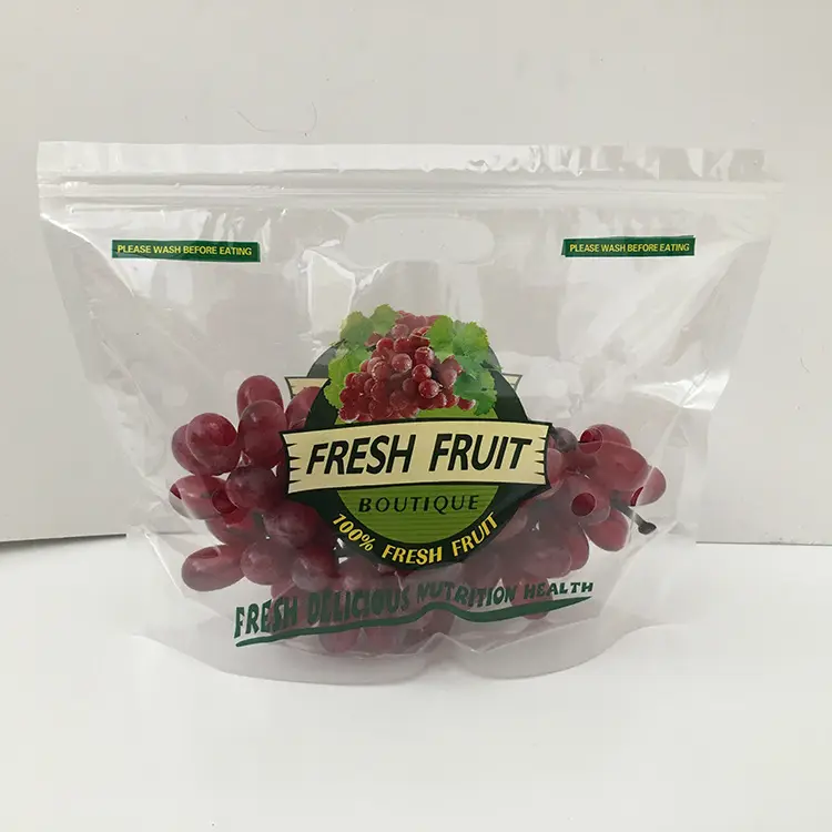 Bolsa de embalaje impresa personalizada de grado alimenticio para bolsa de verduras frescas bolsa de embalaje de uva de manzana de fruta