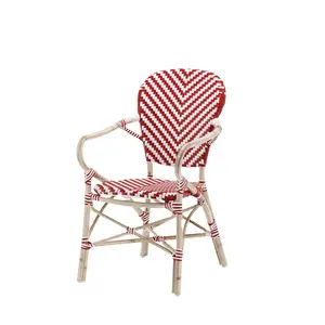 Chaise de Patio de jardin, cadre en aluminium, tissage en osier, de bistrot français, chaises d'extérieur en rotin
