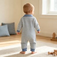 Combinaison à manches longues en coton à rayures pour bébés nouveau-nés, fermeture à enfiler, tendance, pour bébés garçons