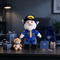 Peluche de pilote elfe bleu de haute qualité, personnalisée, avec lunettes et uniforme, jouet en peluche doux pour enfants