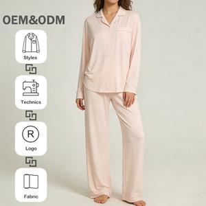 Pijamas de <span class=keywords><strong>Mujer</strong></span> OEM/ODM, Ropa de Dormir Modal sin Botones, Suave, Holgada, de Manga Larga, Ropa de Estar por Casa - Product Image 1
