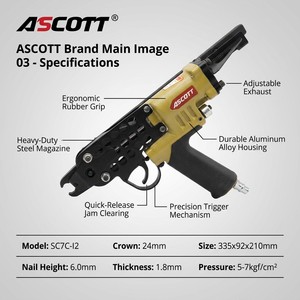 Alicate Neumático Industrial y para Bricolaje SC7C para Anillos <span class=keywords><strong>de</strong></span> Retención, <span class=keywords><strong>Pistola</strong></span> Neumática <span class=keywords><strong>de</strong></span> 15GA para Anillos <span class=keywords><strong>de</strong></span> Retención, para Jaulas, Cercas, Tapicería Automotriz, Clavadora <span class=keywords><strong>de</strong></span> Anillos en C <span class=keywords><strong>de</strong></span> 24mm - Product Image 2