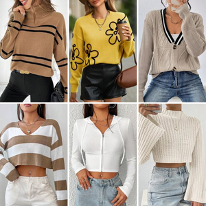 Liquidation : Pull tricoté d'occasion pour femme, col rond, manches longues, collection automne-hiver 2026 – Mode décontractée - Product Image 2