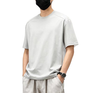 เสื้อยืดแขนสั้นผู้ชาย สีพื้น ระบายอากาศได้ดี ต้านเชื้อแบคทีเรีย ทรงหลวม วัยรุ่นใส่ได้ สีเทา สีดำ สีขาว สีกาแฟ สีเบจอ่อน - Product Image 5