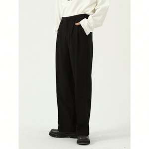 Factory Customized Simple <b>Black</b> Loose <b>Dress</b> Pants Wool Coton Blend Men's Solid Color Casual Straight Pants - Product Image 3