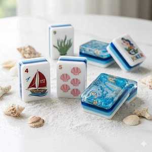 Promotion Été 2026 : Ensemble de Mahjong Américain Sirène Océan Bleu, 160 Pièces, Tuiles en Cristal Portables, 4 Joueurs - Product Image 2