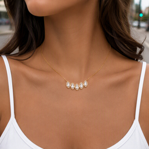 Collar de barra de cristal en capas con cadena de <span class=keywords><strong>dos</strong></span> niveles en oro, piedras graduadas y colgantes de bisel en forma de lágrima, elegante para mujer - Product Image 5