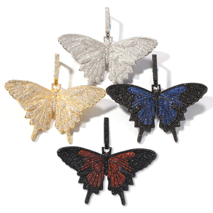 Popular púrpura mariposa Cuba colgante collar con circón oro joyería moda Bling diamante para Mujeres Hombres collares grandes - Product Image 1