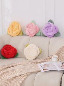 Petit Coussin Nordique Tricoté Frais avec Rose, <span class=keywords><strong>Oreiller</strong></span> de Dossier en Peluche, Coussin Boule Nœud, Coussin Fleur Rose, Décoration de Canapé et de Maison - Product Image 2