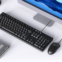 Set Kit Keyboard dan Mouse Berkabel 104 Tombol Warna Hitam USB untuk Pekerjaan Bisnis