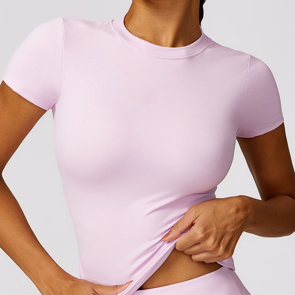 Women Girls Stretchy Super Soft Compression Quick Dry Yoga Fitness Short Sleeve Gym T Shirt