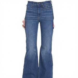 Vente en gros de jeans pour femmes personnalisés, taille haute, coupe skinny évasée, en denim respirant, style vintage, décontracté, été/hiver, avec logo frontal, bleu, séchage rapide - Product Image 2