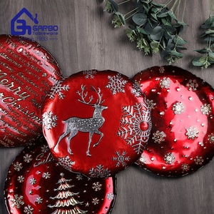 Petites assiettes décoratives en verre quantité minimale de commande faites à la main, vente en gros d'assiettes en verre blanc argenté <span class=keywords><strong>rouge</strong></span> et or de Chine pour Noël - Product Image 3