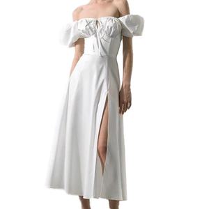 Vestido Midi Francés Personalizado OEM de Alta Calidad para Primavera/Verano, con Hombros Descubiertos, Ajuste Delgado, Sin Mangas, con Abertura de Encaje y Cintura Natural, Ideal para el Día a Día - Product Image 4