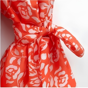 Haut en mousseline de soie à imprimé floral orange pour femmes, avec manches bouffantes et volants, col rond, haut décontracté, vêtements de printemps et d'été - Product Image 4