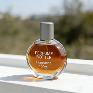 Flacon de parfum vide en verre plat et rond de 30/50/100 ml avec bouchon magnétique lourd gris argenté pour marque de parfum de luxe - Product Image 1