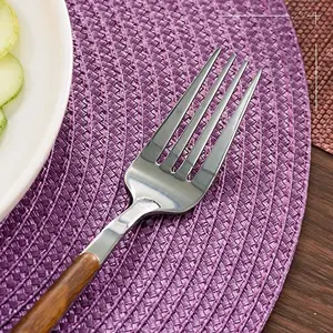 15英寸圆形聚丙烯编织紫色可水洗防滑餐垫6件套餐桌垫