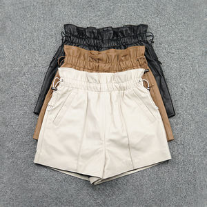 2613 alta qualità in pelle sartoriale elasticizzata in vita a pieghe pantaloni corti da <span class=keywords><strong>donna</strong></span> impreziositi - Product Image 2