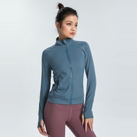 Veste de yoga à col montant zippée pour femme en nylon et élasthanne très extensible, idéale pour la course hivernale et l'entraînement en salle de sport, coupe ajustée