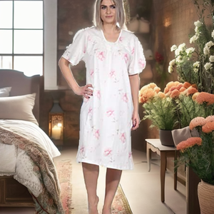 <span class=keywords><strong>Camicia</strong></span> <span class=keywords><strong>da</strong></span> <span class=keywords><strong>Notte</strong></span> di Lusso per Donna, Traspirante, Lunghezza al Ginocchio, <span class=keywords><strong>Manica</strong></span> <span class=keywords><strong>Corta</strong></span>, Collo <span class=keywords><strong>con</strong></span> <span class=keywords><strong>Bottoni</strong></span>, Design Floreale - Product Image 2