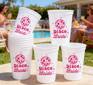 Vaso Reutilizable de 16 oz Rosa y Blanco para Despedida de Soltera, Novia Disco, Personalizado para Bodas, Festivales y Eventos - Product Image 3