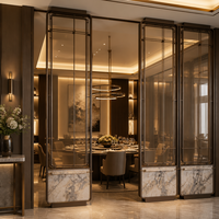 Luxury Bronze Marble Glass Screen Room Divider Sliding Partition Art Deco Style Custom for Hotel Office