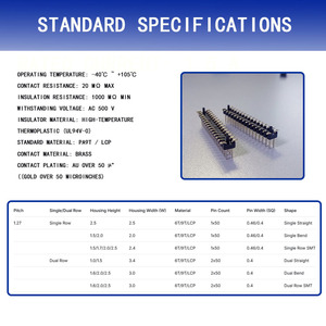 1.27 2.54 dọc nam góc phải SMT NHÚNG ĐÔI kép hàng đơn 2x5 7 10 20 chân 40 vị trí Chiều Cao Nữ nối <span class=keywords><strong>pin</strong></span> tiêu đề - Product Image 2