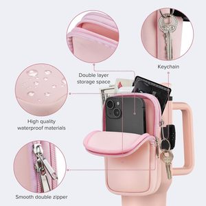 Double Layer Tall Water Bottle Carrier <strong>Bag</strong> for Stanley 40oz with Phone Pocket Zipper Pocket <strong>Large</strong> Capacity Fiber Cup Holder - Product Image 2