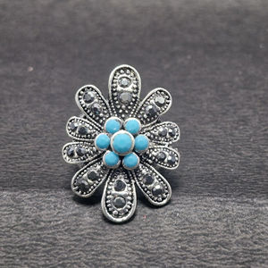 Turquoise Gemstone Sterling Silver Flower Ring Elegant Womens Jewelry Gift - Product Image 1