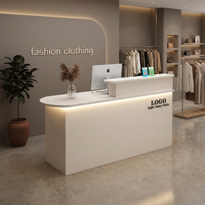 <b>Wooden</b> Checkout Counters Design Custom Luxury LED Cashier Counter Salon Barber Store Cashier Front <b>Desk</b> - Product Image 1