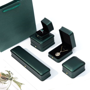 Caja de Joyería de Cuero PU Verde Personalizada Zebo, Juego de Cajas de Regalo de Lujo para Anillos, Colgantes, Pulseras y Brazaletes con Logotipo - Product Image 1