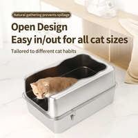 Vansity Bac à litière pour chat en acier inoxydable ultra-large, ouvert, anti-fuite, anti-éclaboussures, à bords hauts, en métal, très vendu