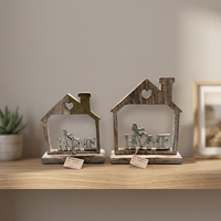Décoration d'intérieur en aluminium, cadre en forme de maison, découpe cœur, lettrage oiseau, pour table, style côtier, lot de 2 pièces, occasion Noël
