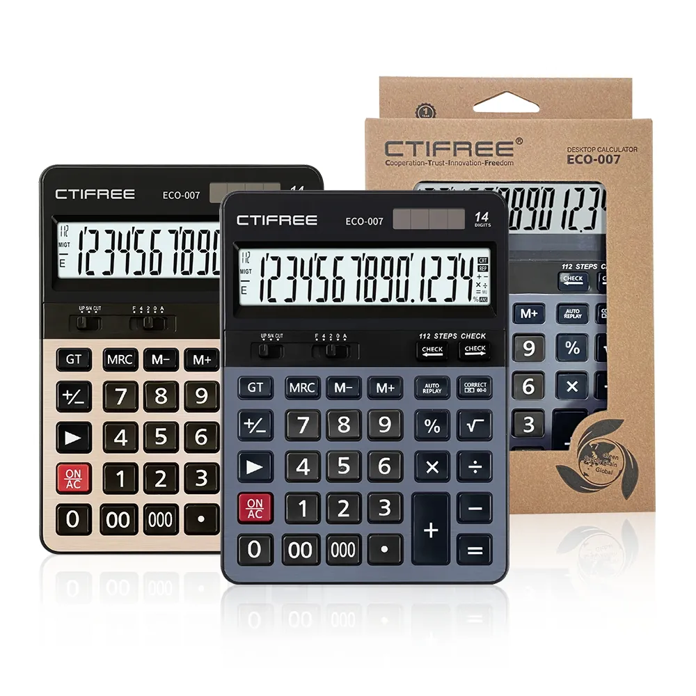 CTIFREE ECO-007 Desktop Calculator Manufacturers Customized Logo Solar Battery Led Large Display Office Financial Calculator