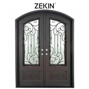 Meilleure vente porte en fer simulée entrée avant double porte haute sécurité anti-ouragan arc haut portes en fer fantaisie - Product Image 1