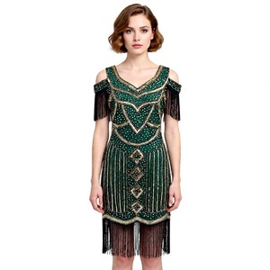 Prom Dress V-Neck <b>Sequined</b> Tassel Gatsby Evening Gown Vintage Style For Reunion Party Size S-4XL - Product Image 5