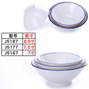 A8 Jade Porcelain Blue Edge Thickened <b>Melamine</b> Imitation Porcelain Beef Noodle Bowl, Spicy Hot Pot Chinese Small Bowl, Large - Product Image 4